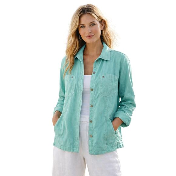 fresh produce Jackets & Blazers - FRESH PRODUCE Women’s Lightweight Button Front Cotton Jacket Blue Size Medium